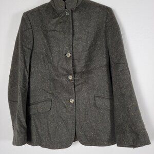 Piazza Sempione Womens Wool-Blend Button-Up Blazer Jacket Dark Gray Collared